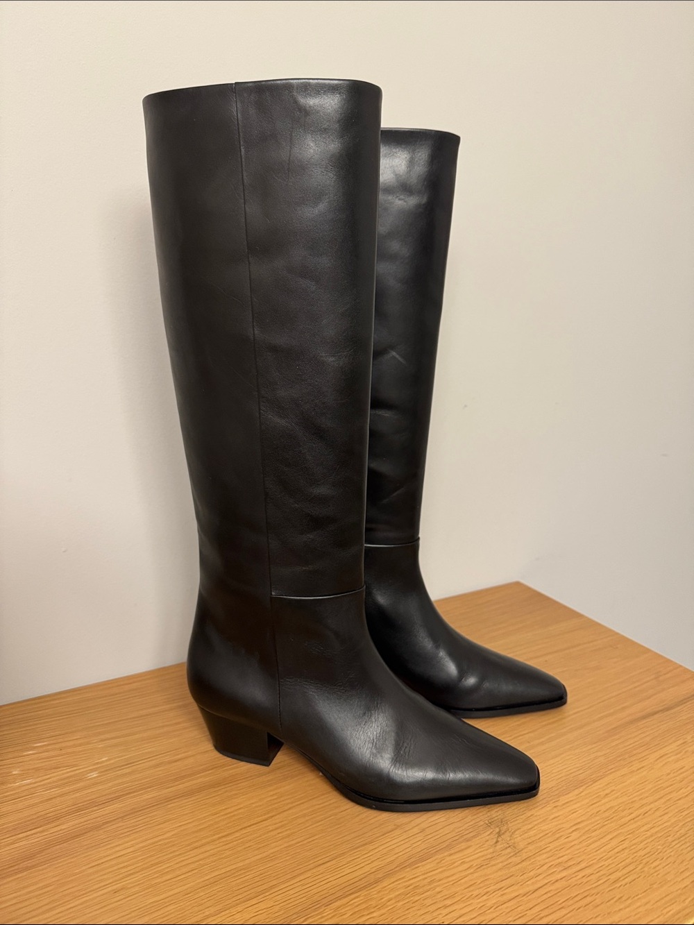 Aeyde Medea Black Over-the-Knee Pointed Leather Boots 38